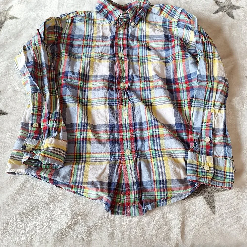 Ralph Lauren Shirt Easter‎ Youth Boys 7 Blue Yellow Red Plaid Button Down